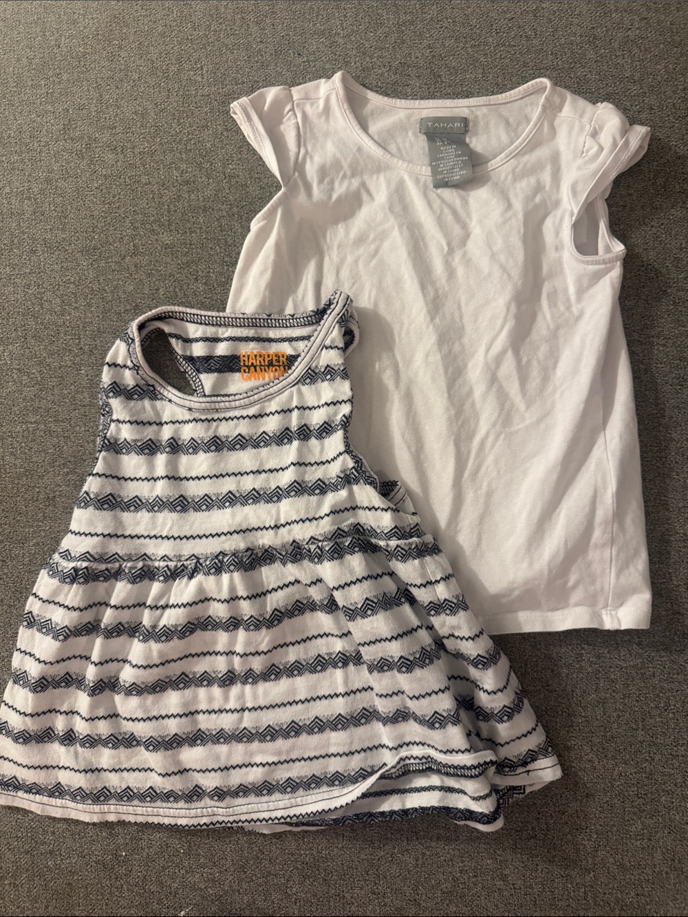 5/$15- Tahari White Tee with Navy-Striped White Tank Set